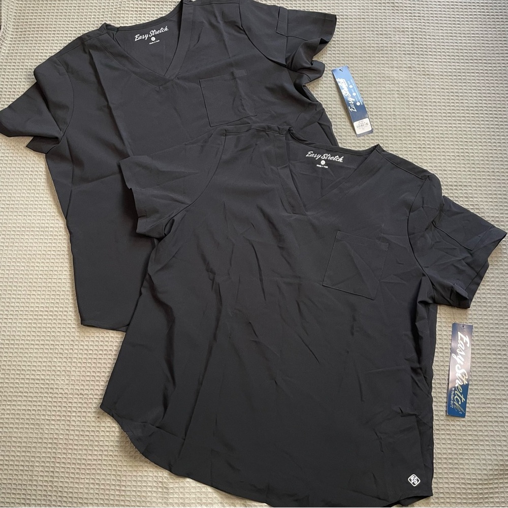 New Butter-Soft Easy Stretch Scrub Top XL Womens Set Of 2 Chloe Onyx Black
